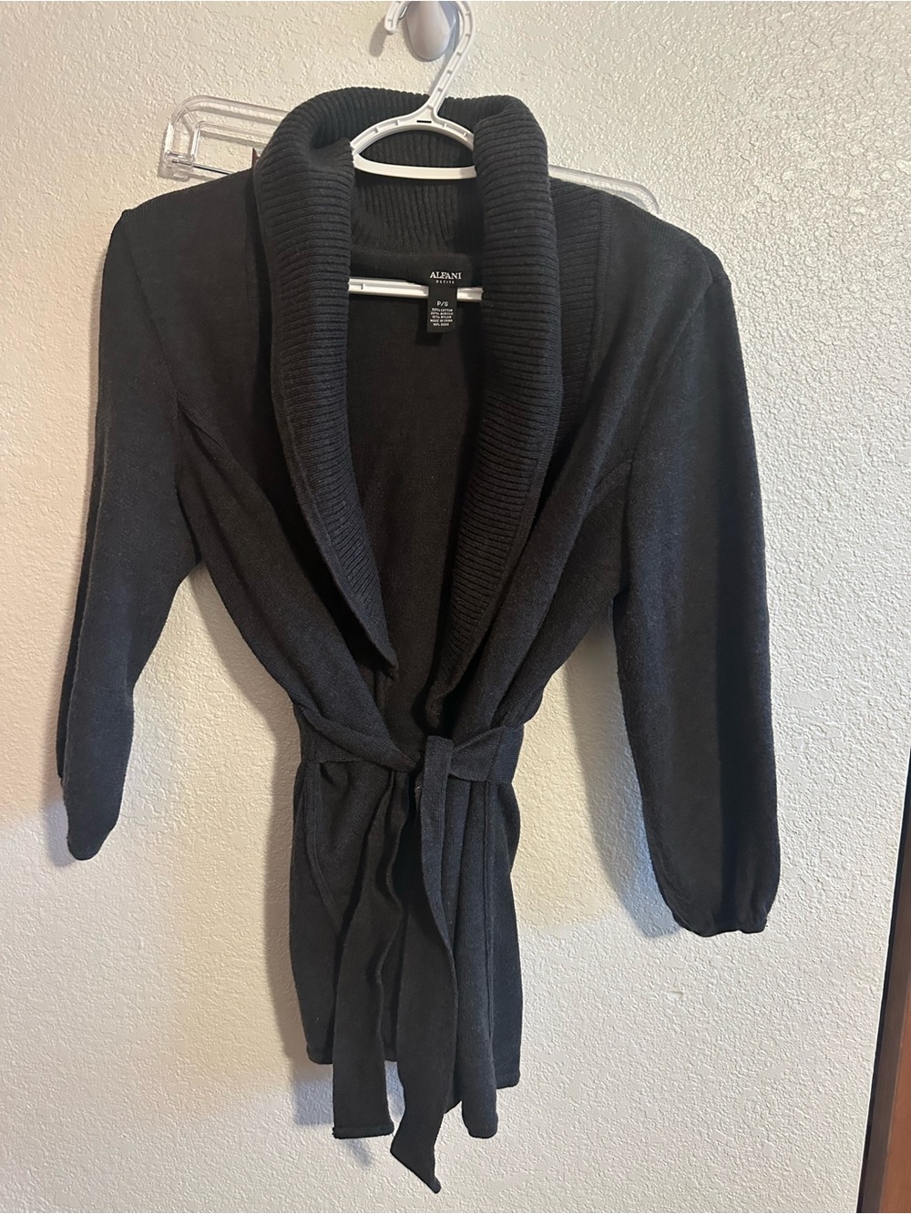 Alfani Black Shawl-Collar Belted Knit Cardigan